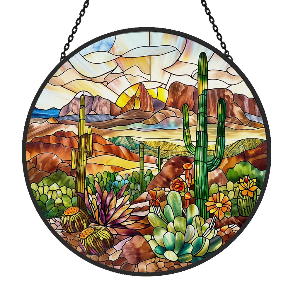 Desert and Cactus Sun Catcher Decoration Stained Glass Window Hanging