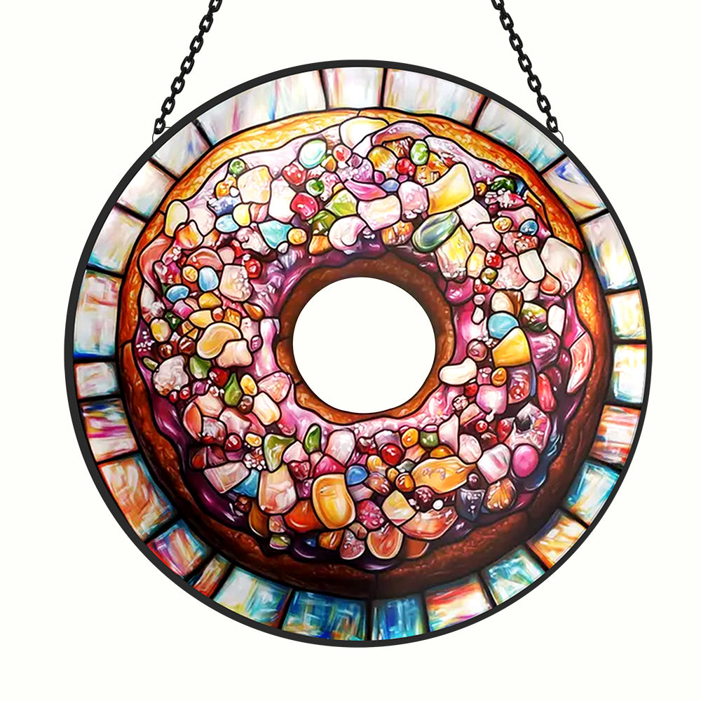 Donut Sun Catcher Decoration Stained Glass Window Hanging