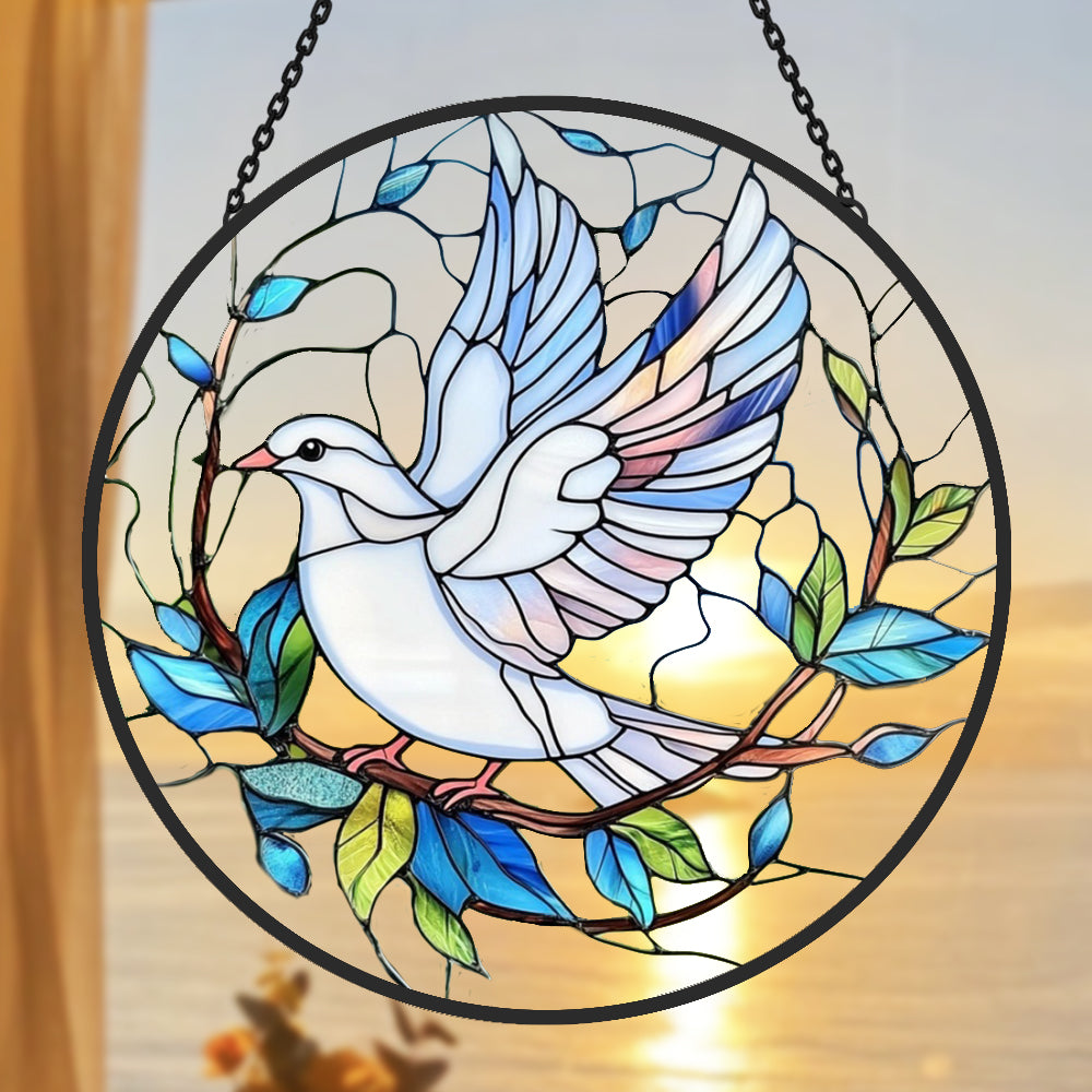 Dove of Peace Sun Catcher Decoration Stained Glass Window Hanging