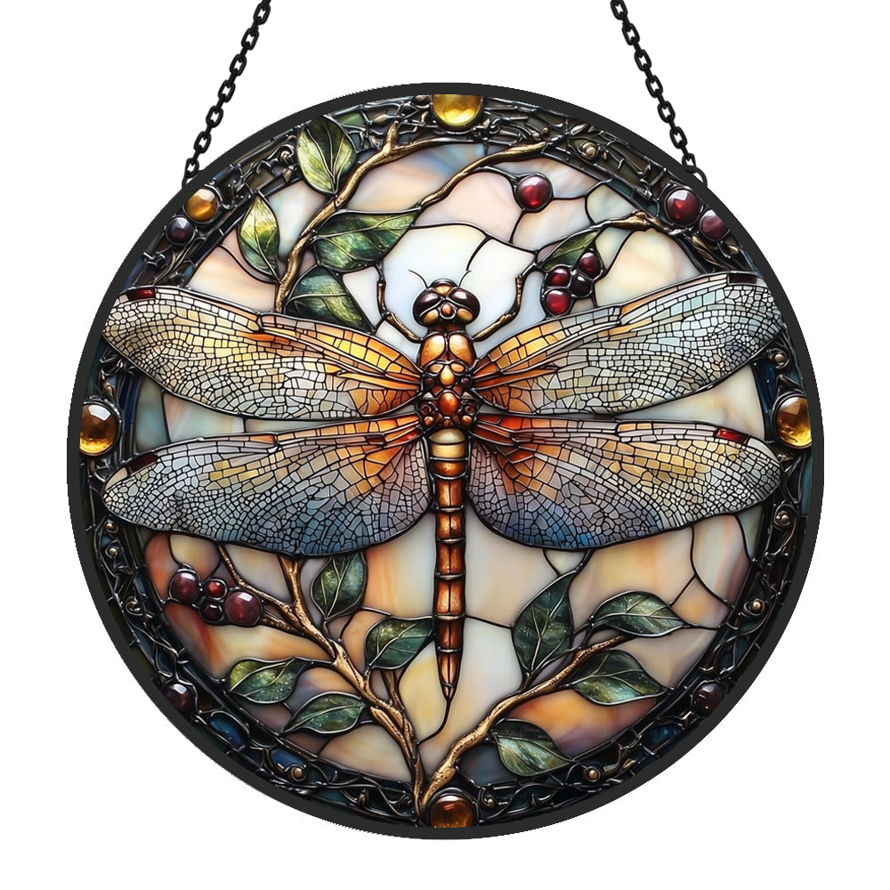 Dragonfly Plant Sun Catcher Decoration Stained Glass Window Hanging
