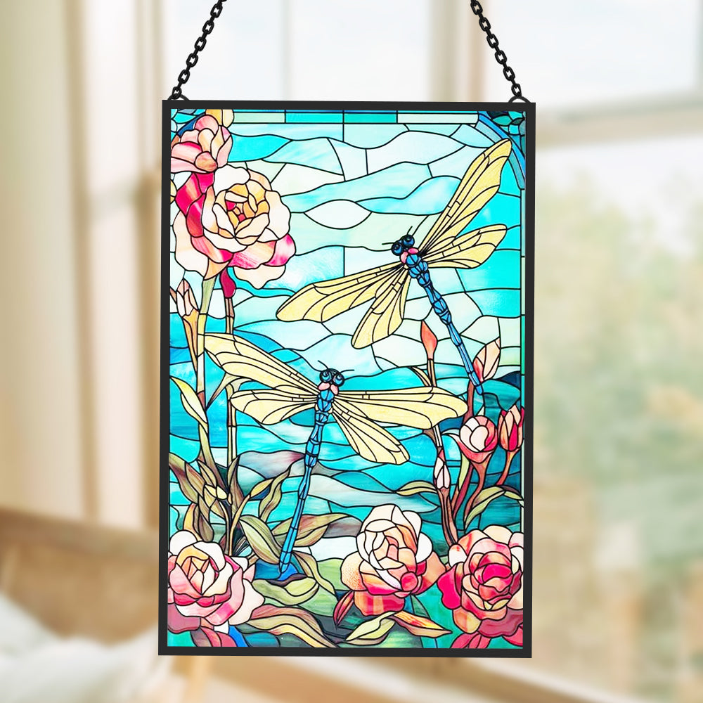 Dragonfly Sun Catcher Decoration Stained Glass Window Hanging