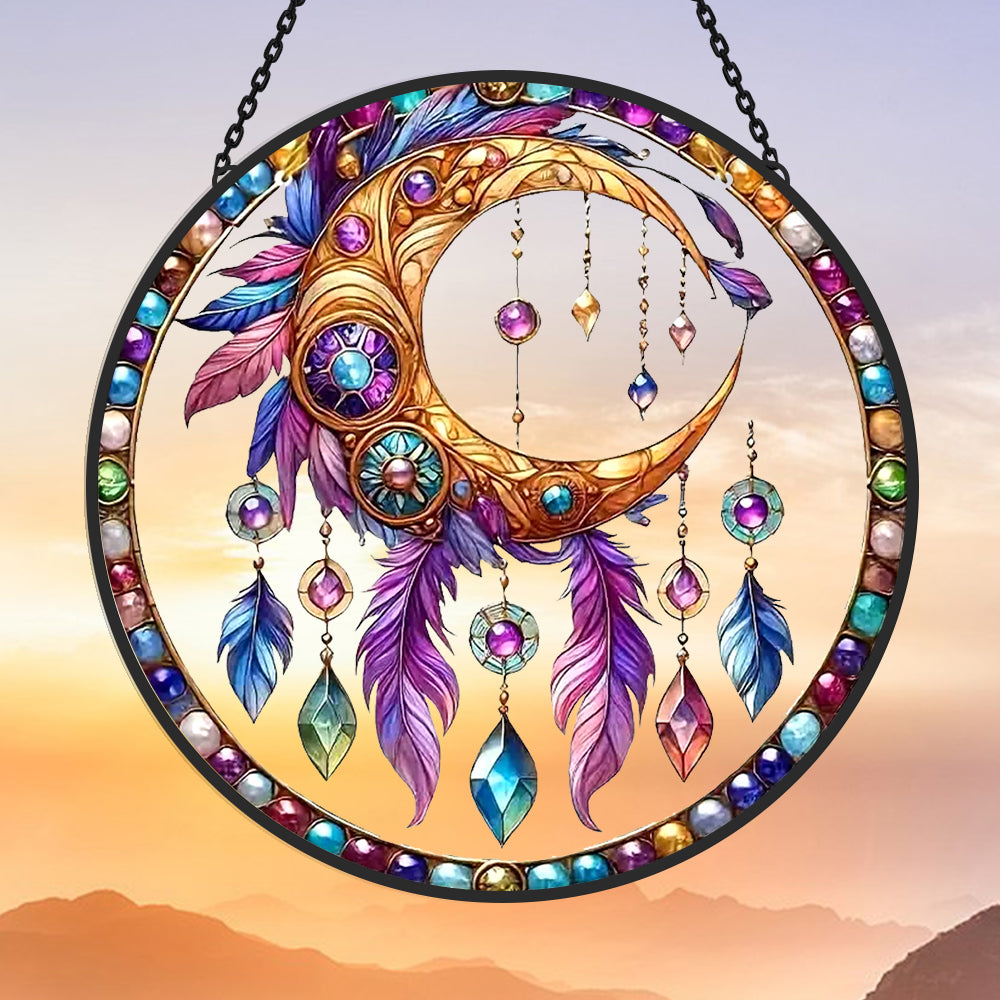 Dream Catcher Moon Sun Catcher Decoration Stained Glass Window Hanging