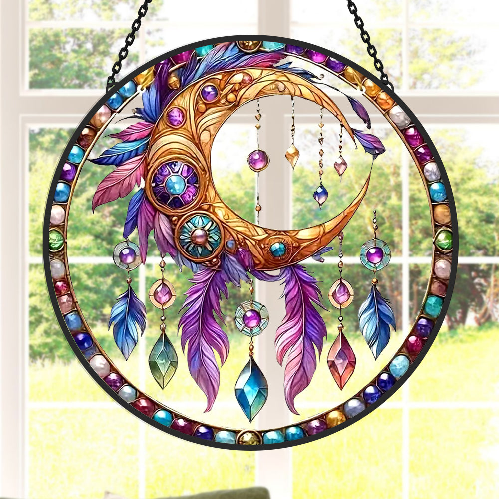 Dream Catcher Moon Sun Catcher Decoration Stained Glass Window Hanging