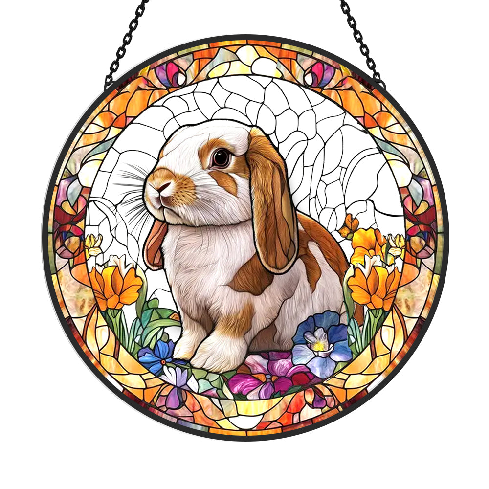 Dutch Lop Ear Rabbit Sun Catcher Decoration Stained Glass Window Hanging