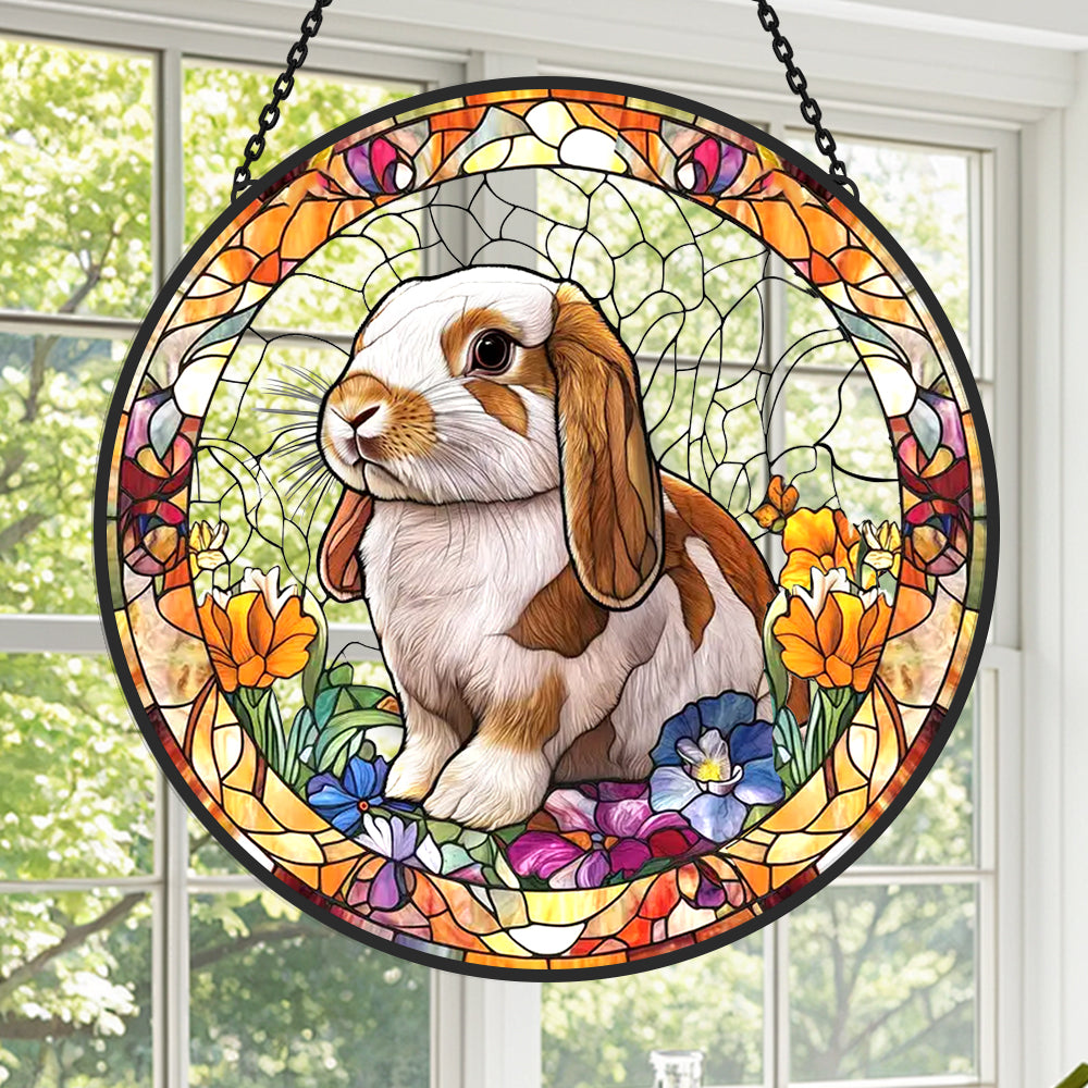 Dutch Lop Ear Rabbit Sun Catcher Decoration Stained Glass Window Hanging