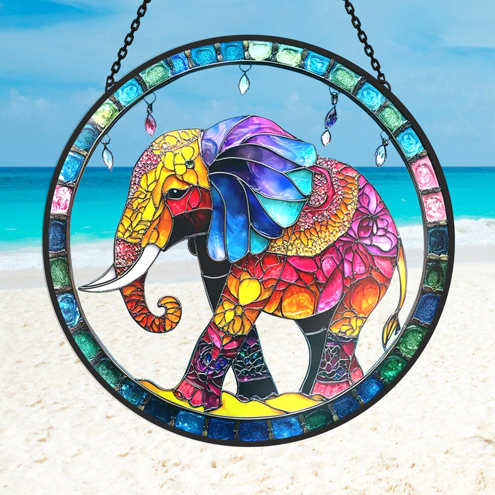 Elephant Sun Catcher Decoration Stained Glass Window Hanging