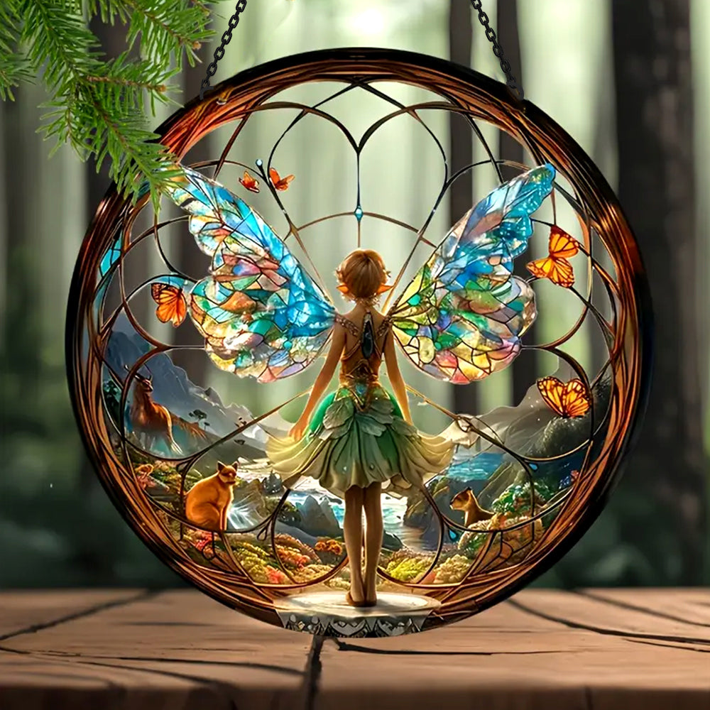Enchanted Forest Sun Catcher Decoration Stained Glass Window Hanging