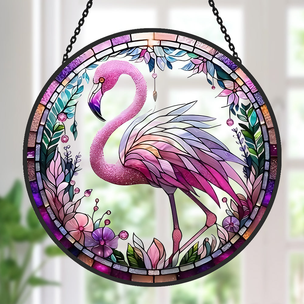 Flamingo Sun Catcher Decoration Stained Glass Window Hanging