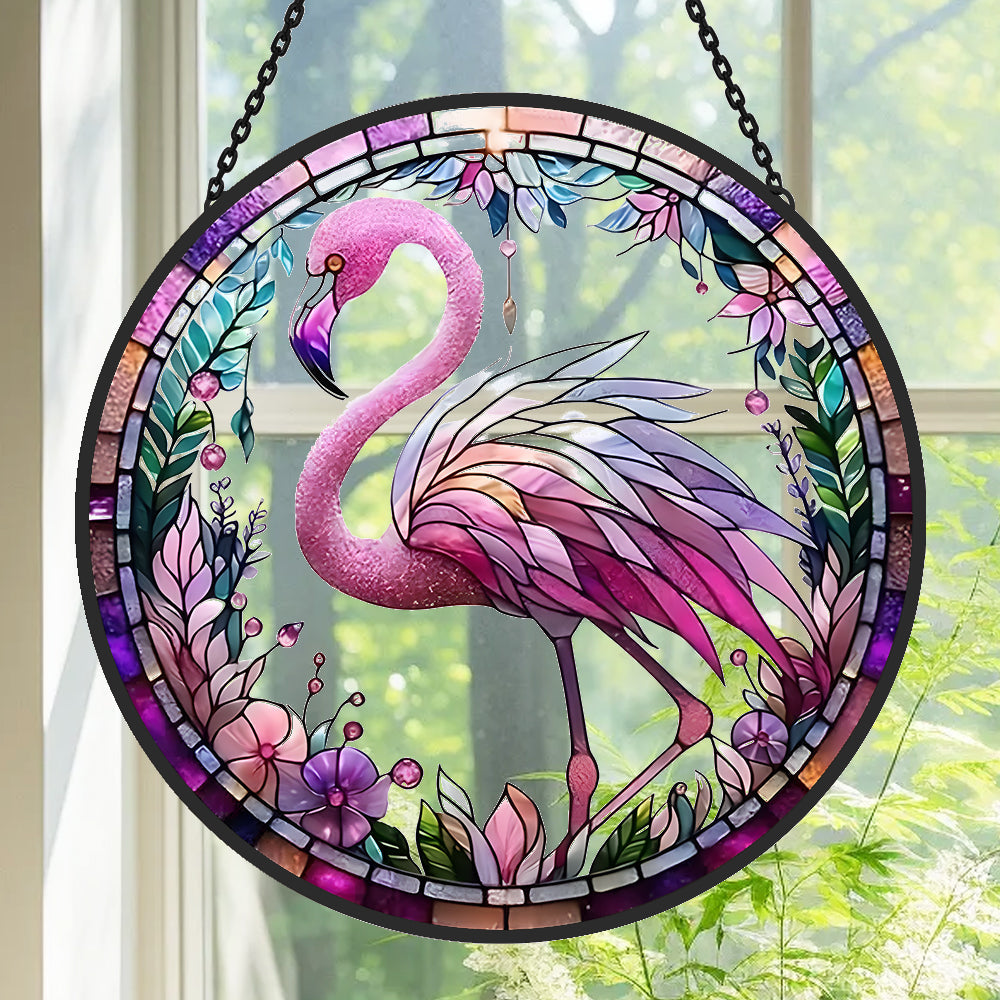 Flamingo Sun Catcher Decoration Stained Glass Window Hanging