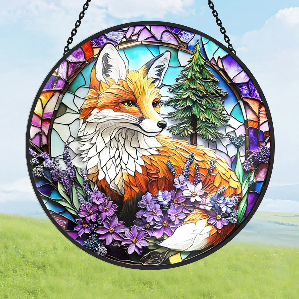 Fox Sun Catcher Decoration Stained Glass Window Hanging