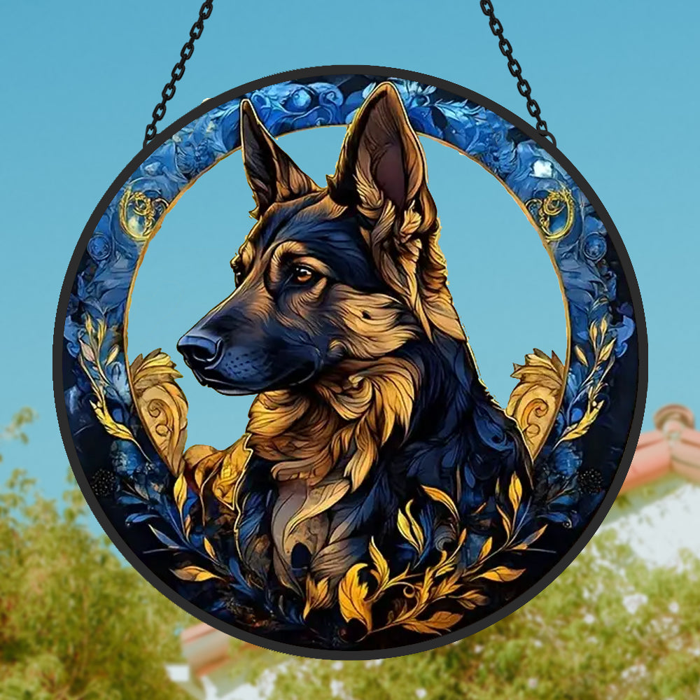 German Shepherd Sun Catcher Decoration Stained Glass Window Hanging