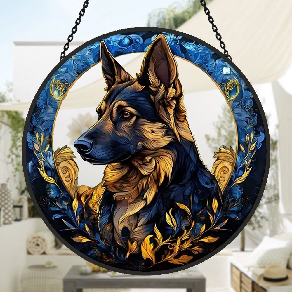 German Shepherd Sun Catcher Decoration Stained Glass Window Hanging