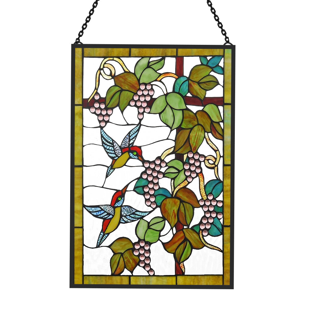 Hummingbird and Grape Trellis Sun Catcher Decoration Stained Glass Window Hanging