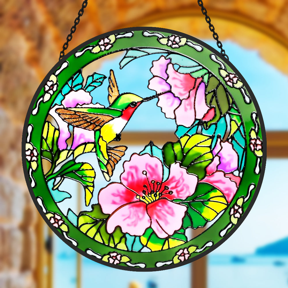 Hummingbird Sun Catcher Decoration Stained Glass Window Hanging