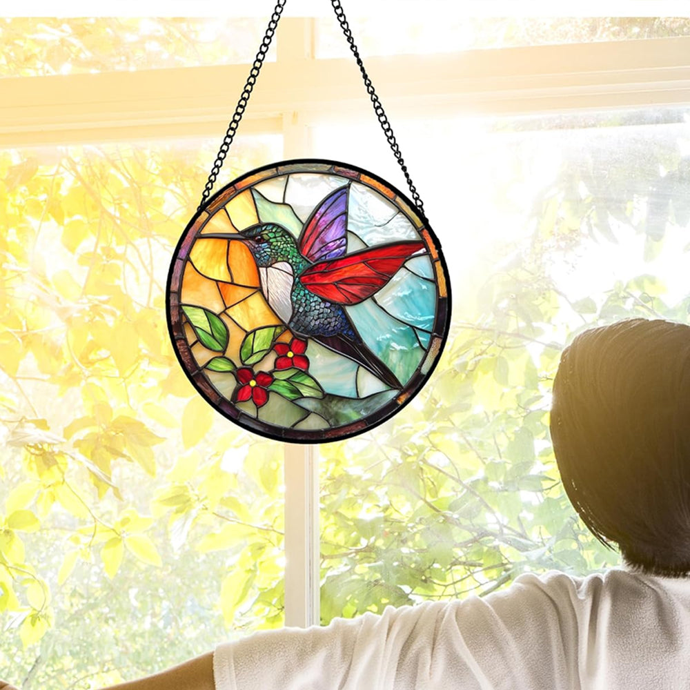 Hummingbirds Sun Catcher Decoration Stained Glass Window Hanging
