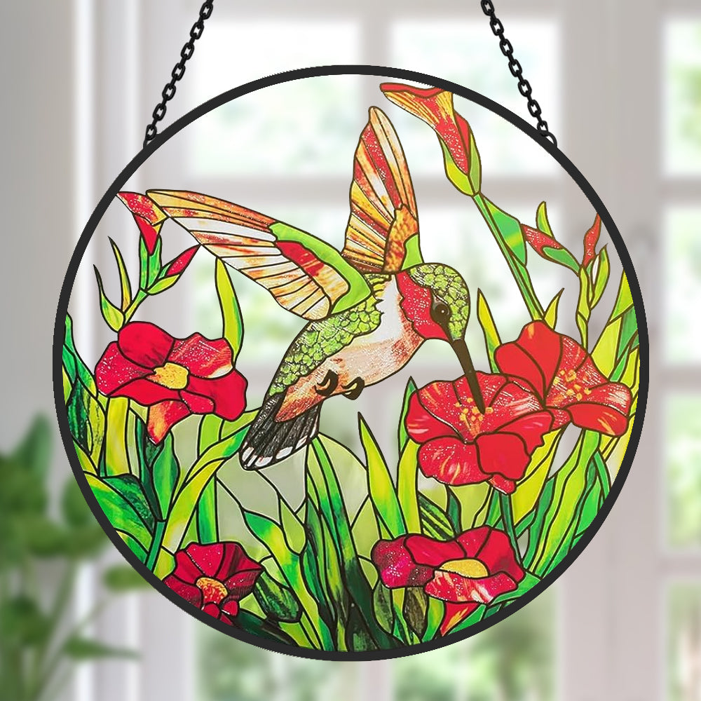 Hummingbirds Sun Catcher Decoration Stained Glass Window Hanging