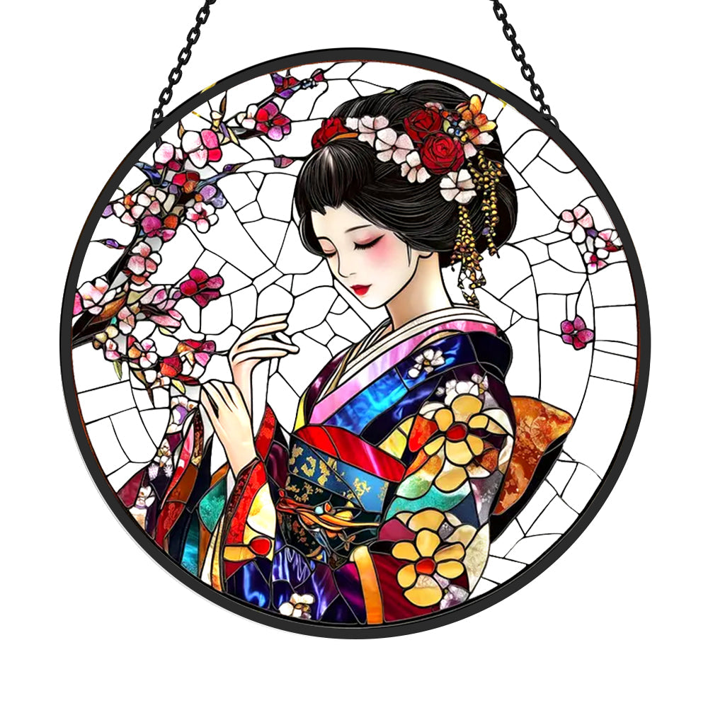 Japanese Kimono Sun Catcher Decoration Stained Glass Window Hanging