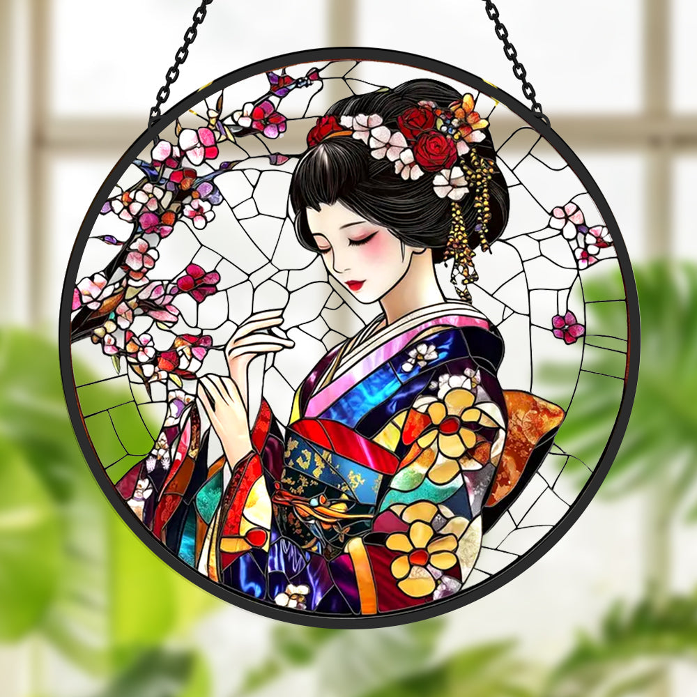 Japanese Kimono Sun Catcher Decoration Stained Glass Window Hanging