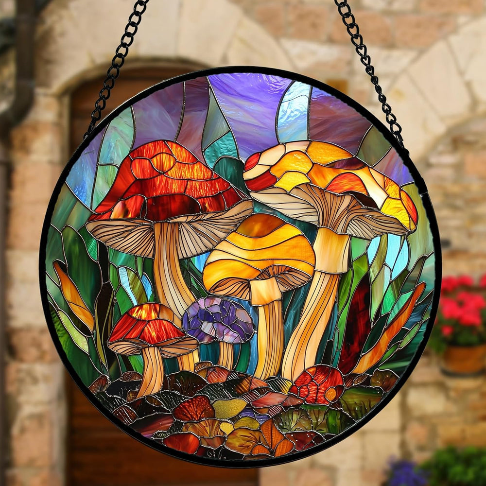 Jungle Mushrooms Sun Catcher Decoration Stained Glass Window Hanging