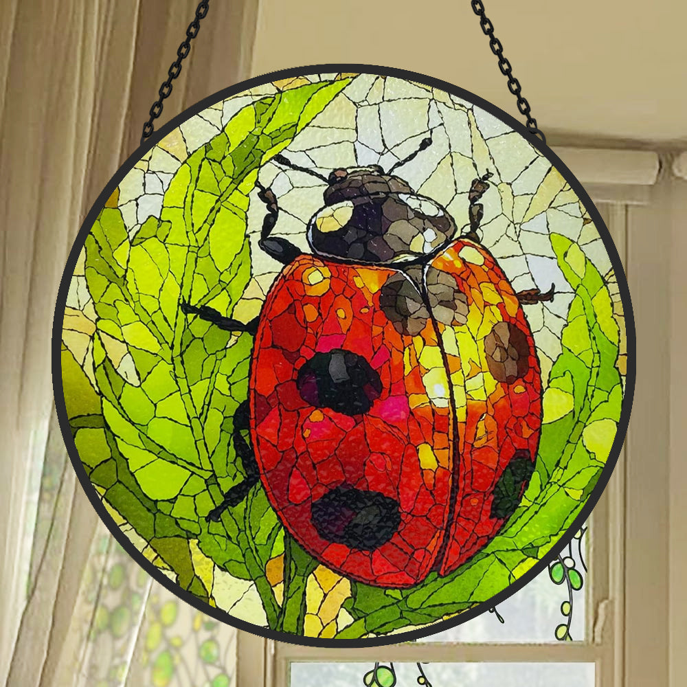 Ladybug Sun Catcher Decoration Stained Glass Window Hanging