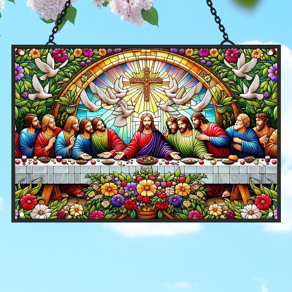 Last Supper Sun Catcher Decoration Stained Glass Window Hanging