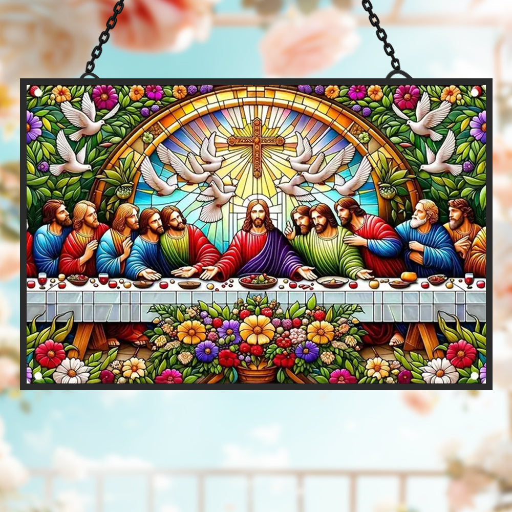 Last Supper Sun Catcher Decoration Stained Glass Window Hanging