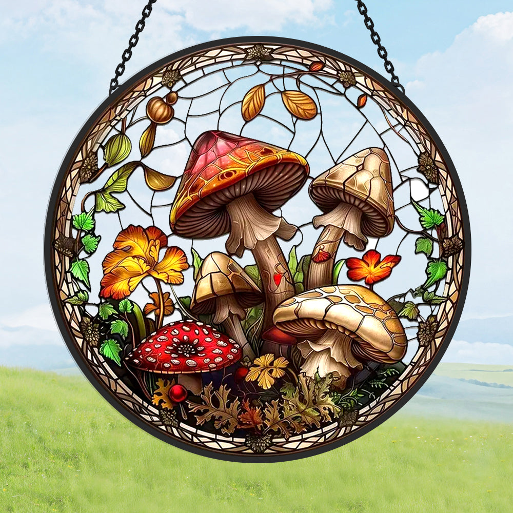 Mushroom Sun Catcher Decoration Stained Glass Window Hanging