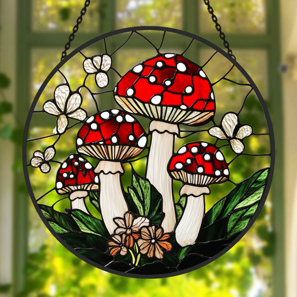 Mushroom Sun Catcher Decoration Stained Glass Window Hanging