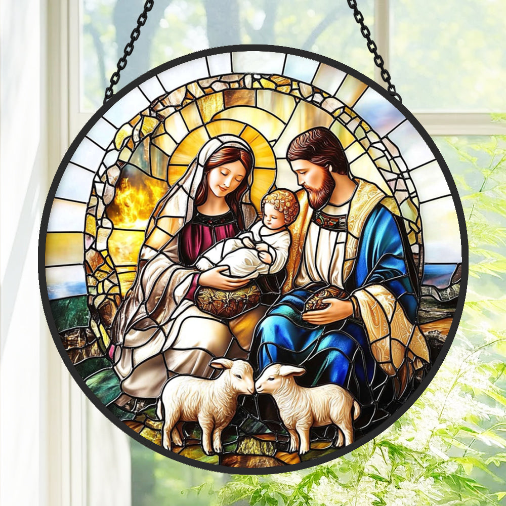 Nativity Scene Sun Catcher Decoration Stained Glass Window Hanging