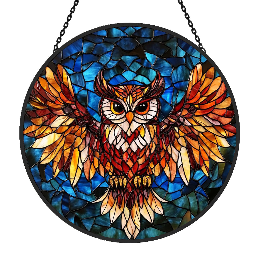 Owl Sun Catcher Decoration Stained Glass Window Hanging