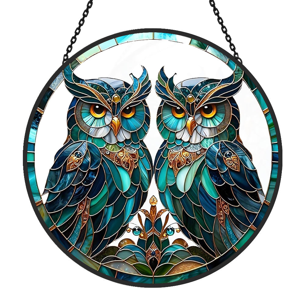 Owl Sun Catcher Decoration Stained Glass Window Hanging