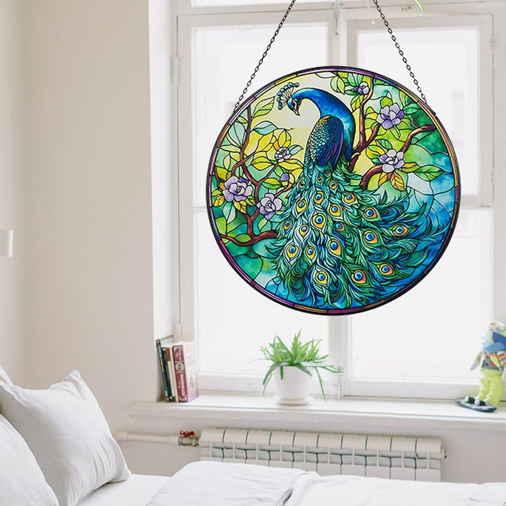 Peacock Sun Catcher Decoration Stained Glass Window Hanging