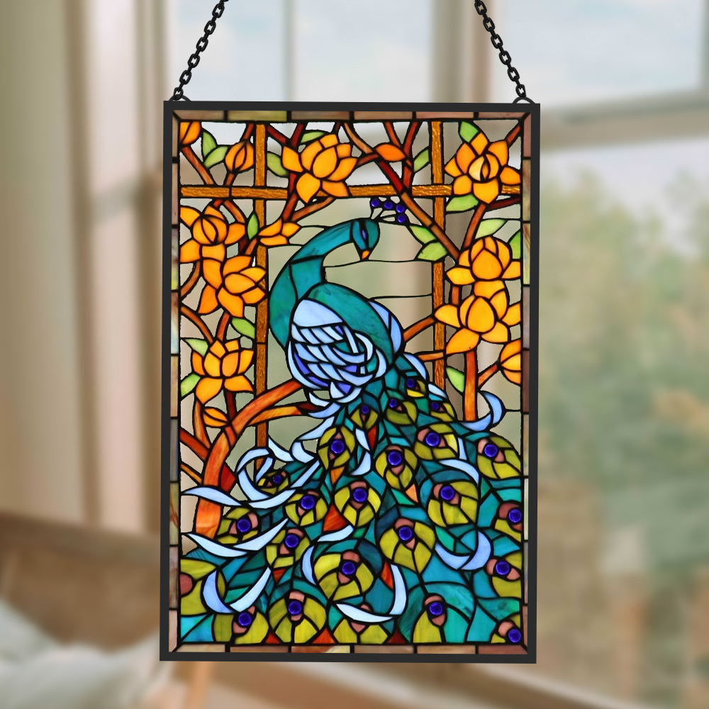 Peacock Sun Catcher Decoration Stained Glass Window Hanging