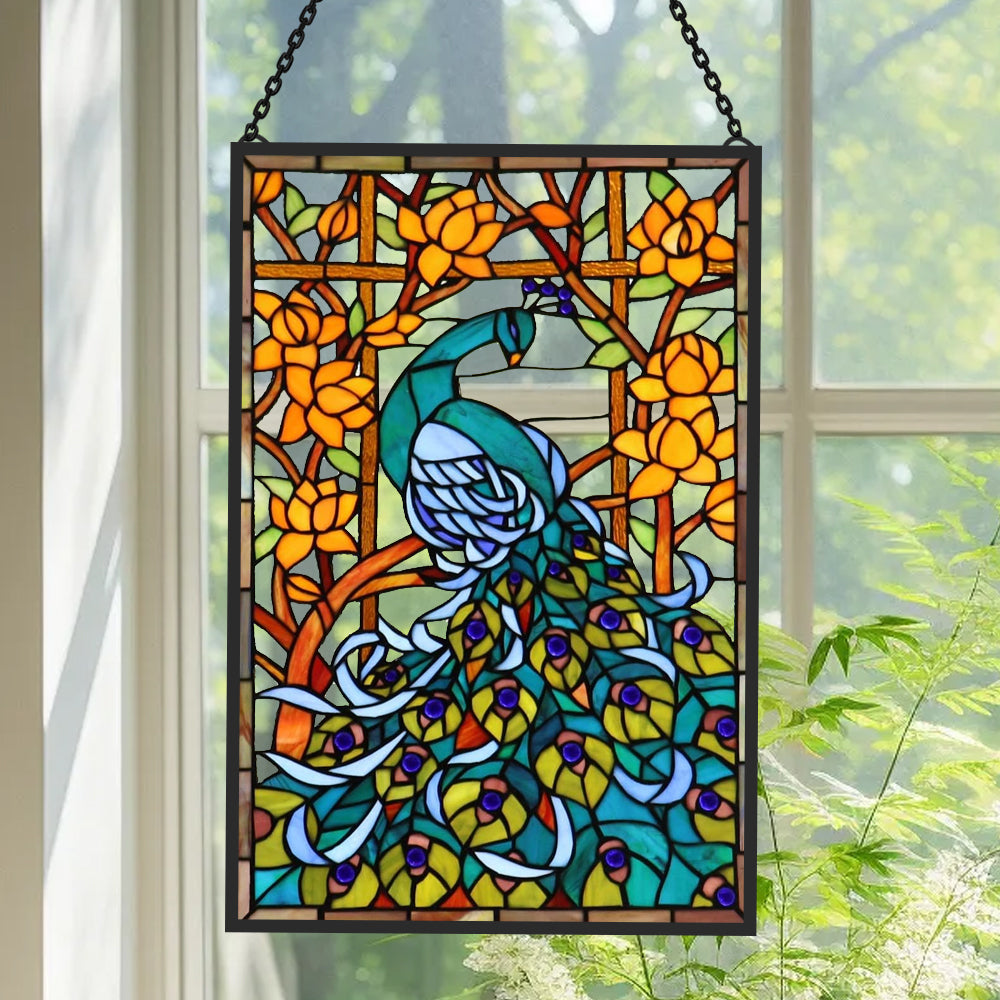 Peacock Sun Catcher Decoration Stained Glass Window Hanging