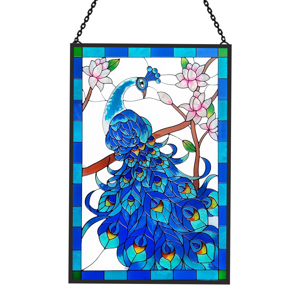 Peacock Sun Catcher Decoration Stained Glass Window Hanging