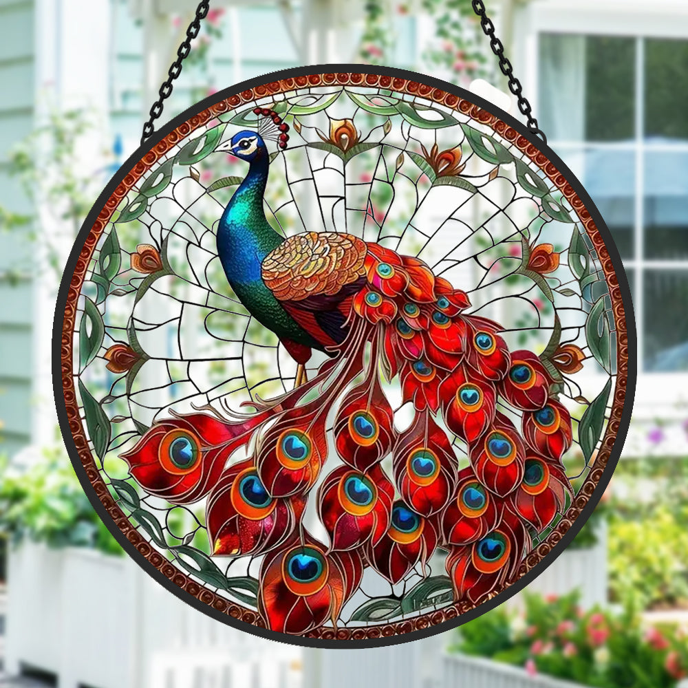 Peacock Sun Catcher Decoration Stained Glass Window Hanging