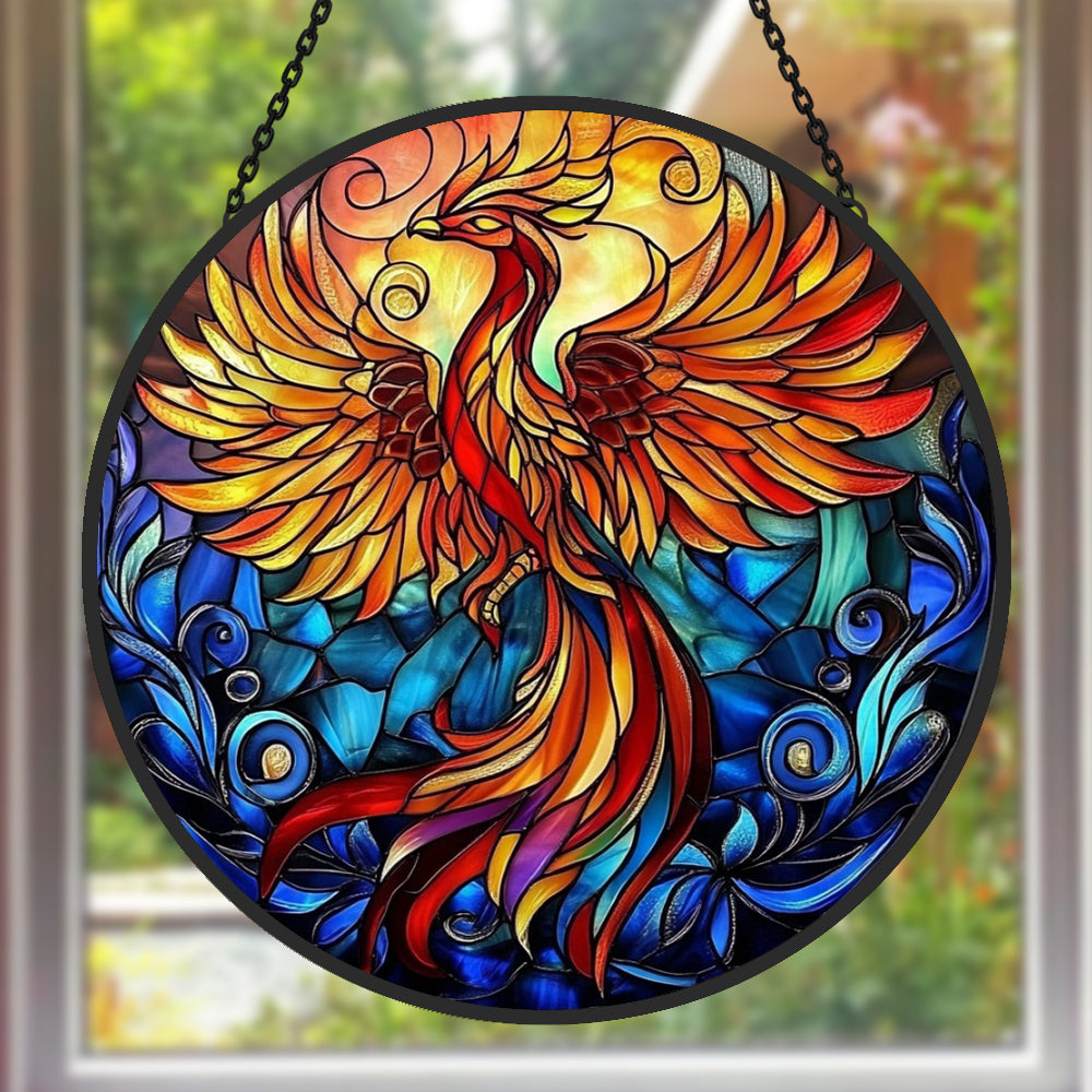 Phoenix Sun Catcher Decoration Stained Glass Window Hanging