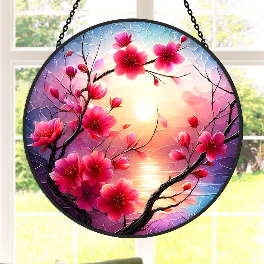 Plum Blossom Sun Catcher Decoration Stained Glass Window Hanging