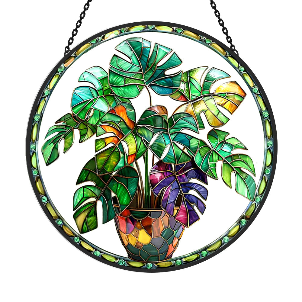 Potted Plant Sun Catcher Decoration Stained Glass Window Hanging