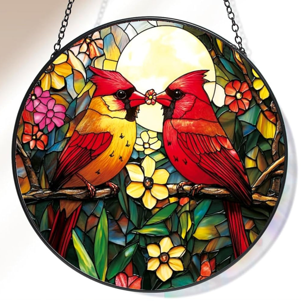 Red Bird Sun Catcher Decoration Stained Glass Window Hanging