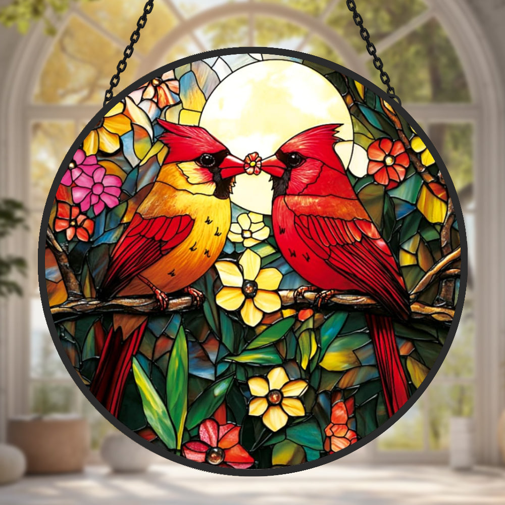 Red Bird Sun Catcher Decoration Stained Glass Window Hanging