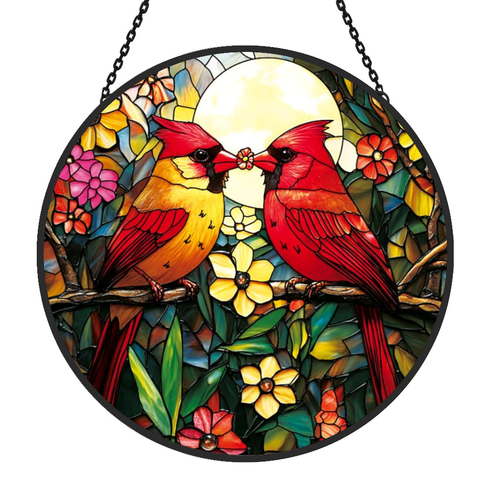 Red Bird Sun Catcher Decoration Stained Glass Window Hanging