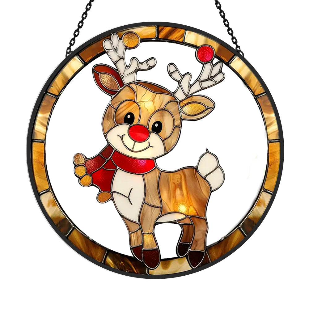 Reindeer Sun Catcher Decoration Stained Glass Window Hanging