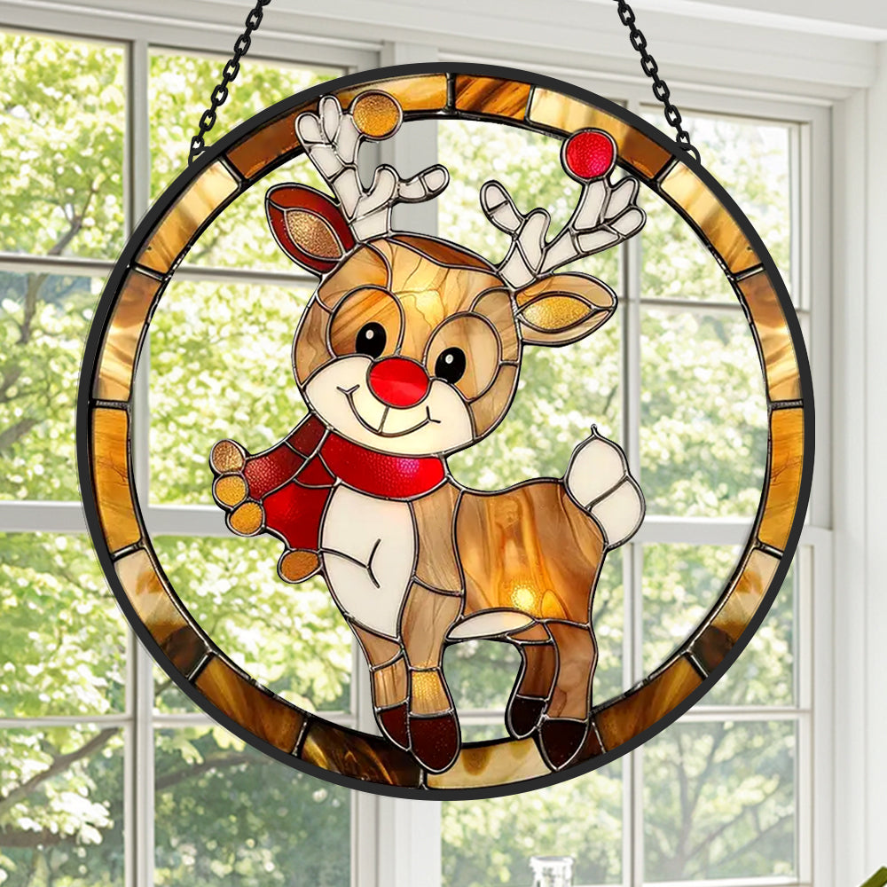 Reindeer Sun Catcher Decoration Stained Glass Window Hanging