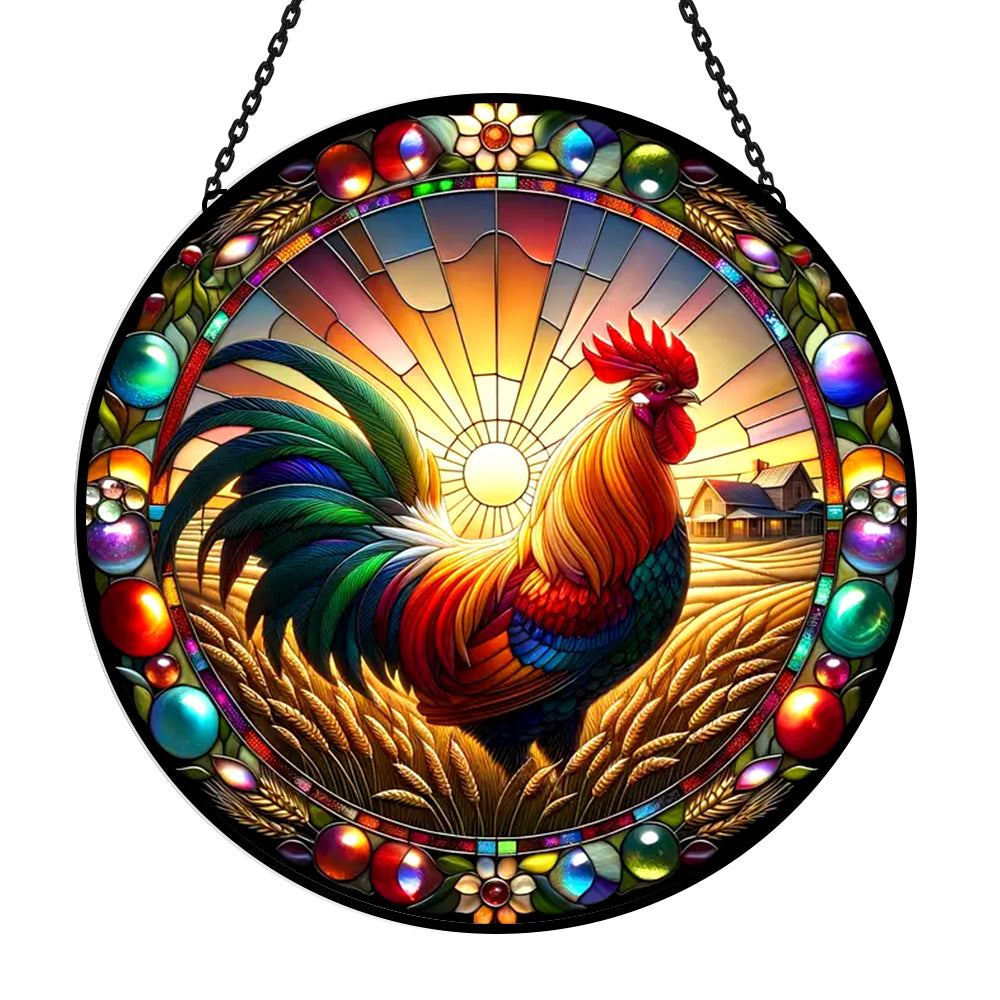 Rooster Sun Catcher Decoration Stained Glass Window Hanging