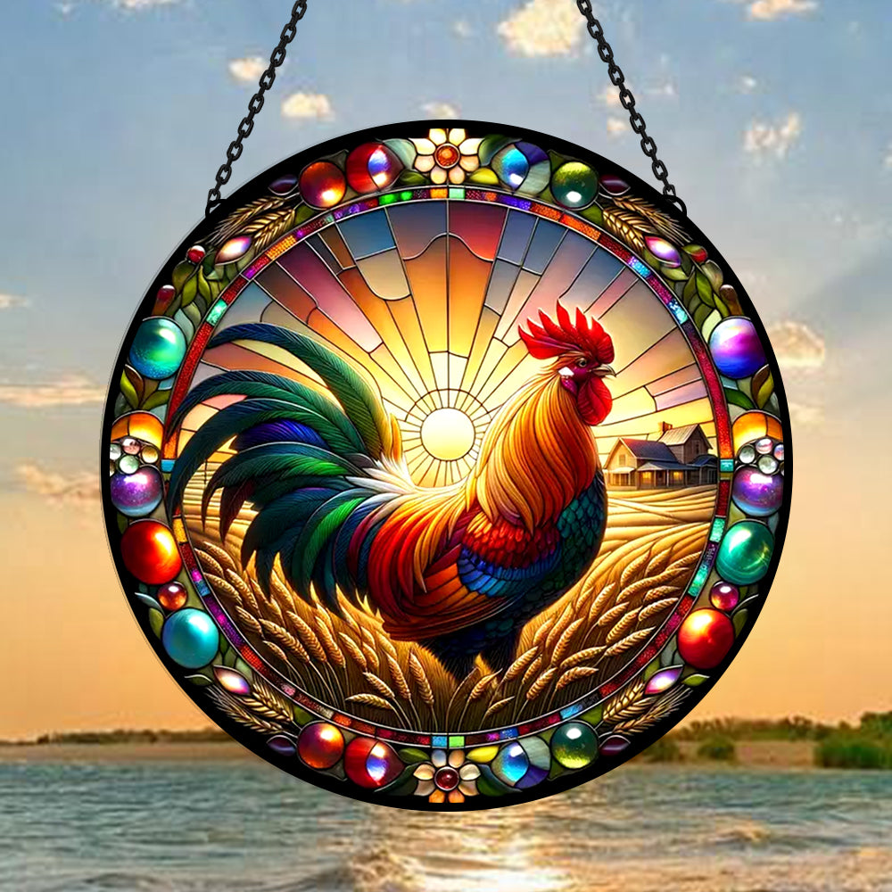 Rooster Sun Catcher Decoration Stained Glass Window Hanging