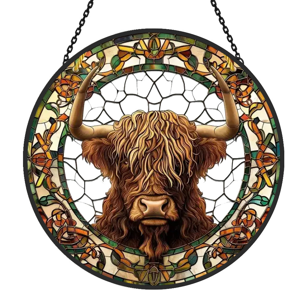 Scottish Highland Cow Sun Catcher Decoration Stained Glass Window Hanging