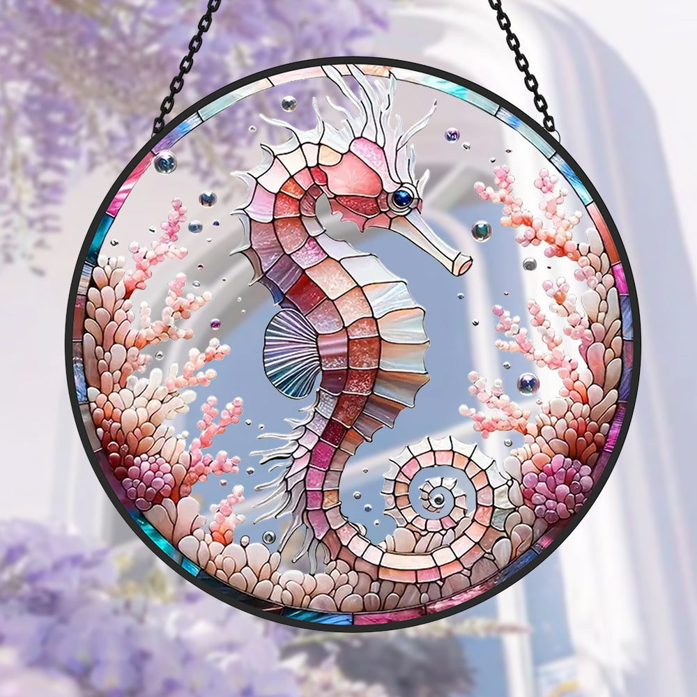 Seahorse Sun Catcher Decoration Stained Glass Window Hanging