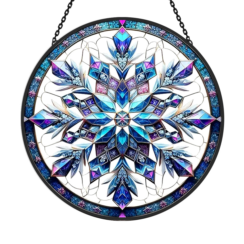 Snowflake Sun Catcher Decoration Stained Glass Window Hanging