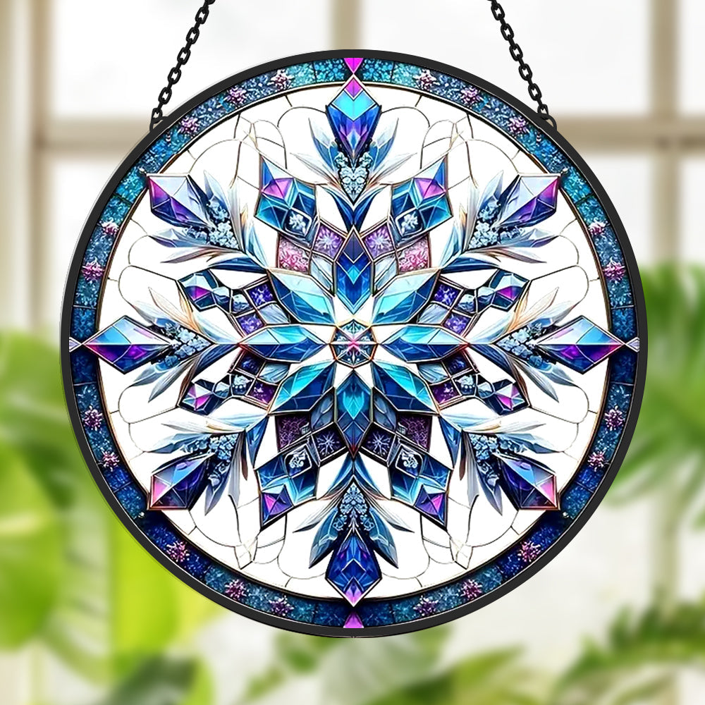 Snowflake Sun Catcher Decoration Stained Glass Window Hanging